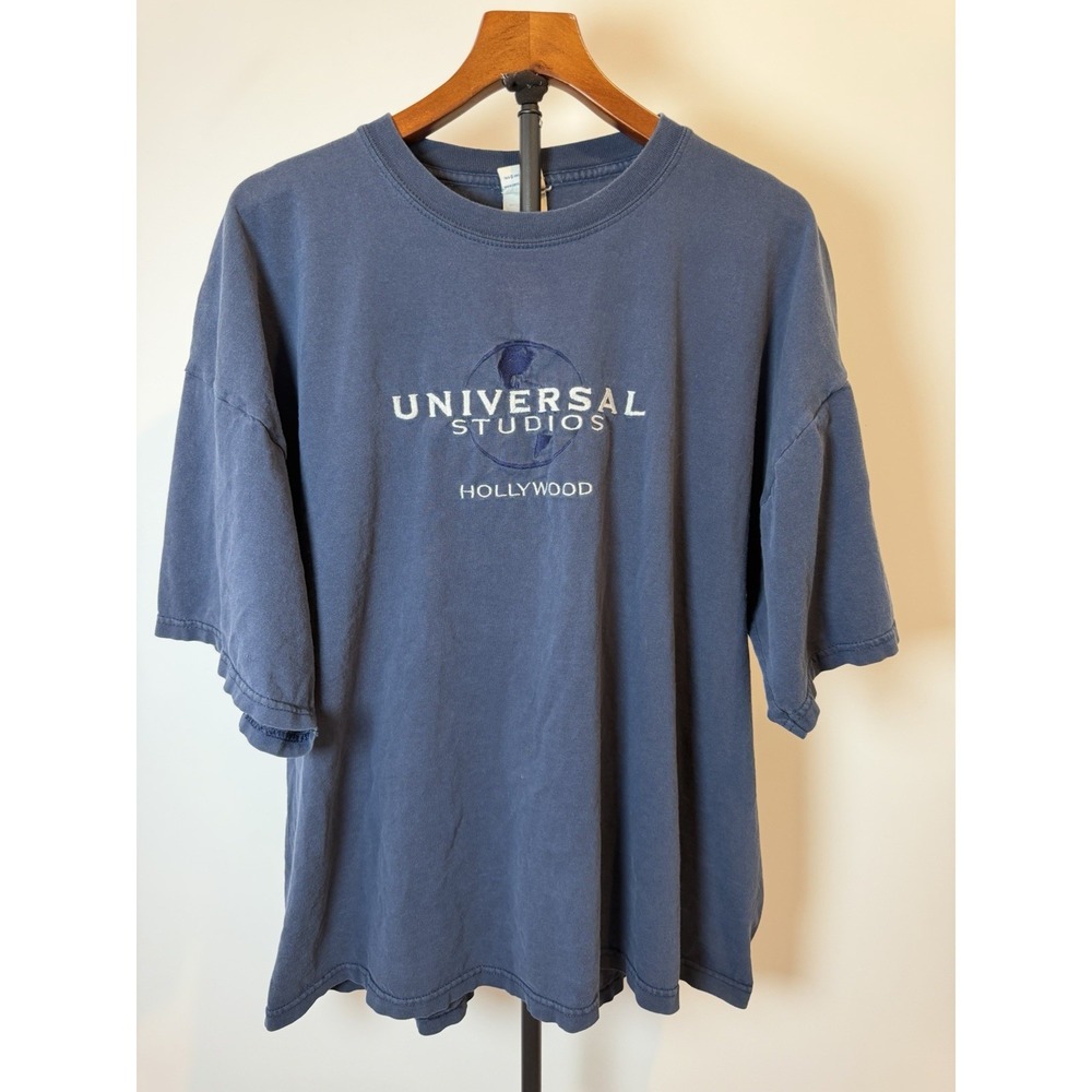 Vintage Universal Studios Hollywood Tee T Shirt Mens Blue 2XL Pin Holes